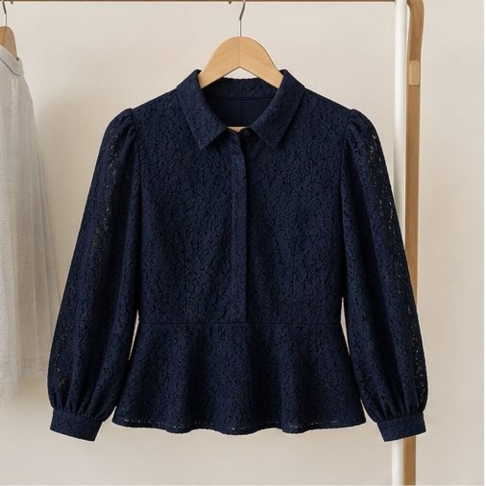 Navy Lace Trim Top